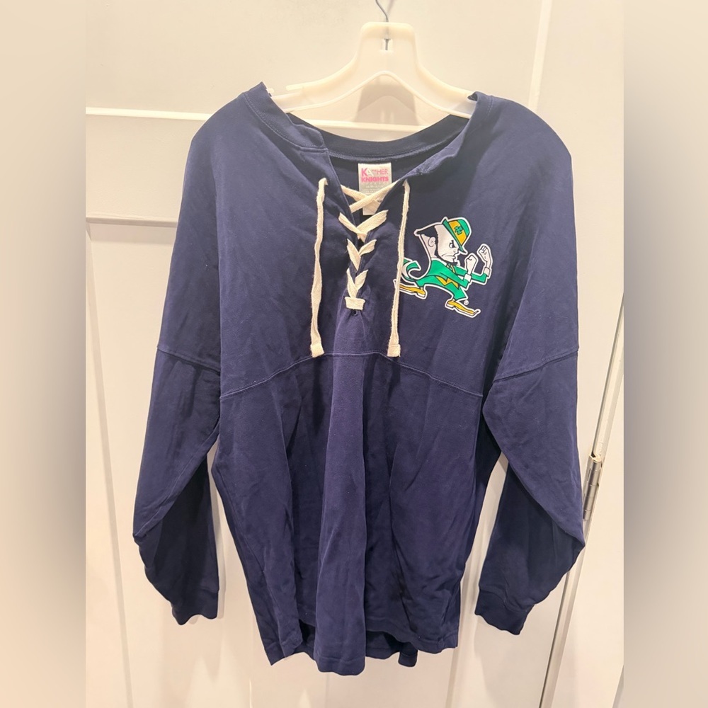 K for Her Knights Notre Dame Fighting Irish Lace-Up Jersey Top Navy Blue medium